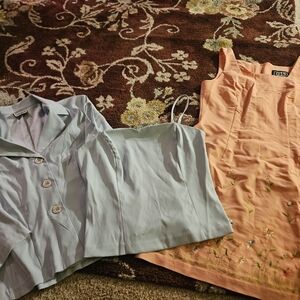 Peach Embroidered Dress Floral Light Blue Suit Set Juniors Both Size 7/8